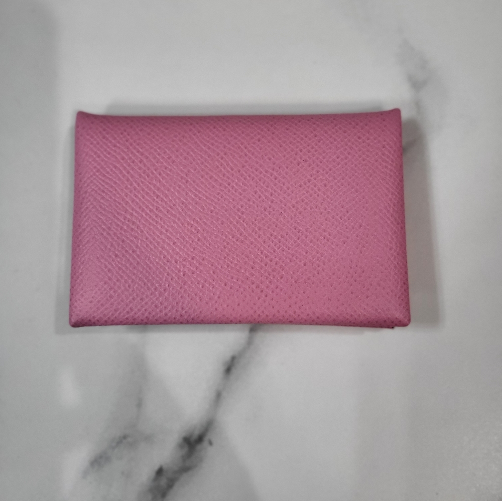 HERMES epsom Calvi Card Case Mauve Sylvestre